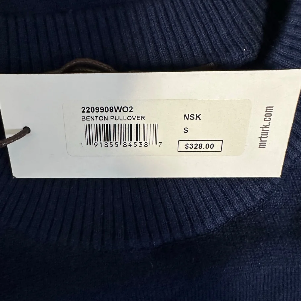 Mr. Turk Men’s NEW NWT Benton Pullover Size Small Navy Blue MSRP $328 Wool